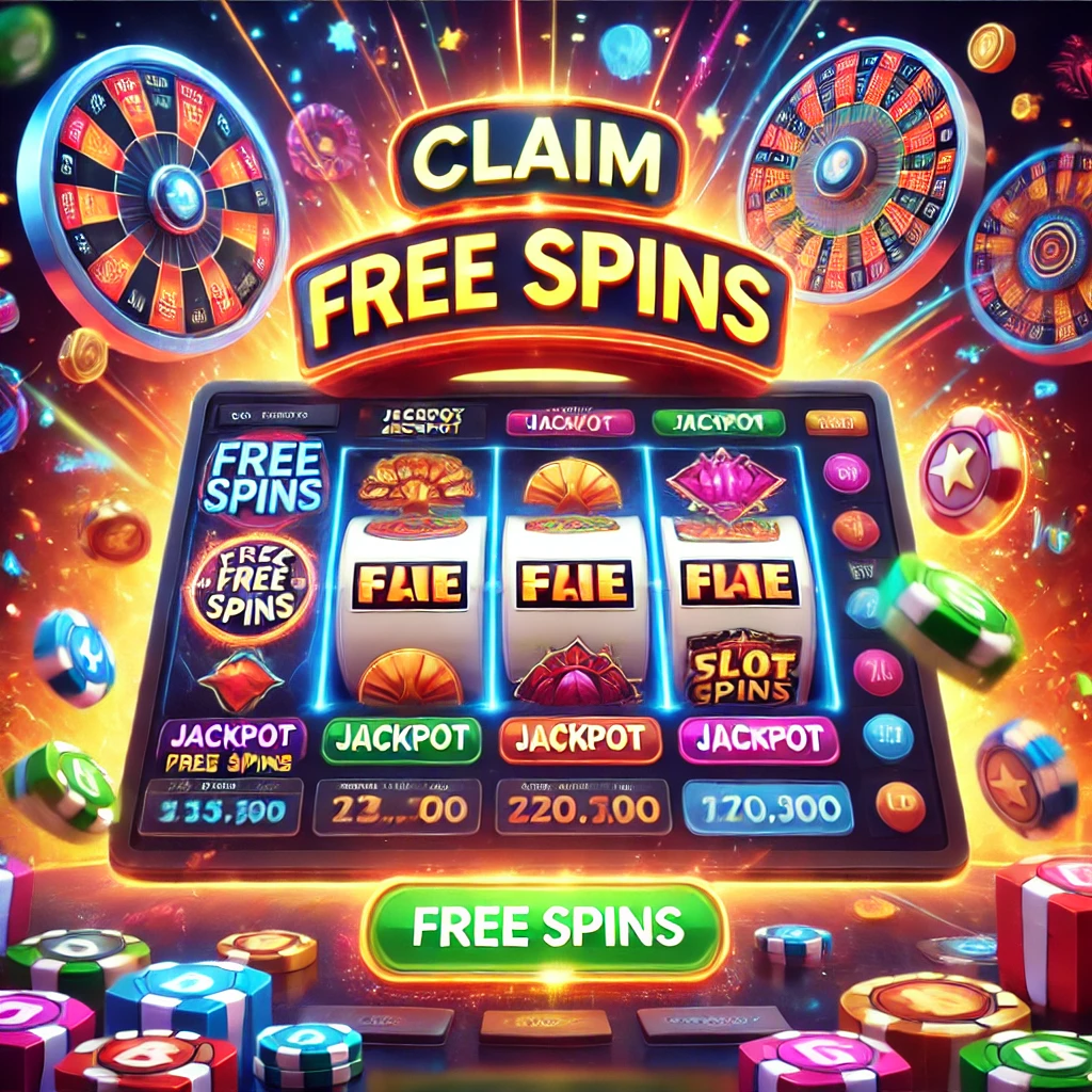 Claim Free Spins' bannerıyla ücretsiz slot oyunları sunan aktif makaralar içeren bir online casino ekranı.